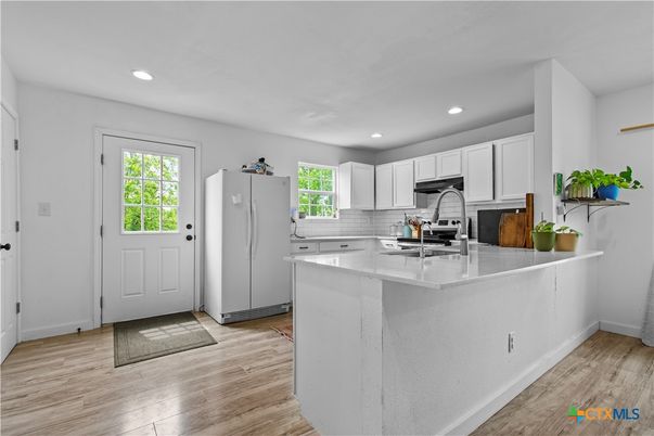 Interior, Kitchen, Recessed Lighting, Wood Texture Flooring