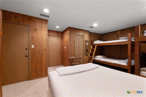 Bedroom, Interior, Recessed Lighting, Wooden Walls