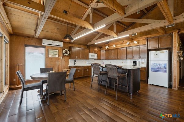 Dining room, Interior, Kitchen, Pendant Lights, Wooden Beams, Wooden Ceilings, Wood Texture Flooring, Wooden Walls