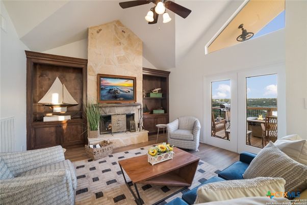 Fireplace, Interior, Living room, Stone Walls, Wood Texture Flooring