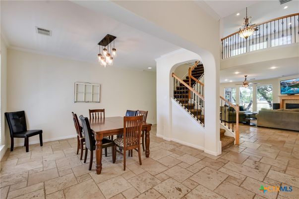 Dining room, Fireplace, Interior, Pendant Lights, Recessed Lighting