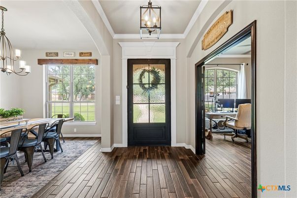Chandelier, Home Office, Interior, Pendant Lights, Wood Texture Flooring