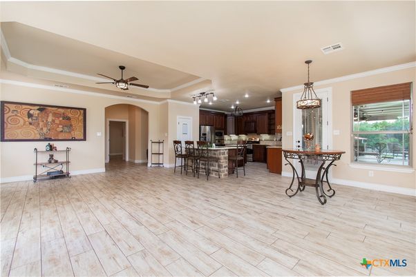 Interior, Kitchen, Pendant Lights, Recessed Lighting, Wood Texture Flooring