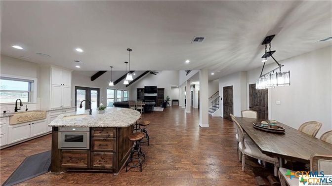 Dining room, Interior, Kitchen, Living room, Pendant Lights, Recessed Lighting, Wood Texture Flooring