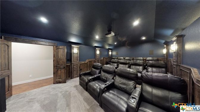 Home Theatre Room, Interior, Projection Screen, Recessed Lighting, Theatre Room, Wood Texture Flooring