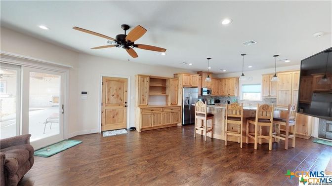 Interior, Kitchen, Pendant Lights, Recessed Lighting, Wood Texture Flooring