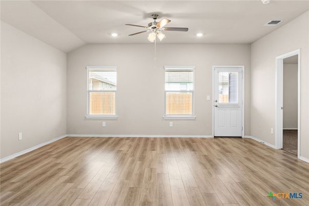Empty room, Interior, Recessed Lighting, Wood Texture Flooring