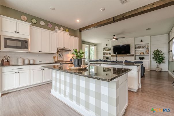 Interior, Kitchen, Recessed Lighting, Wooden Beams, Wood Texture Flooring