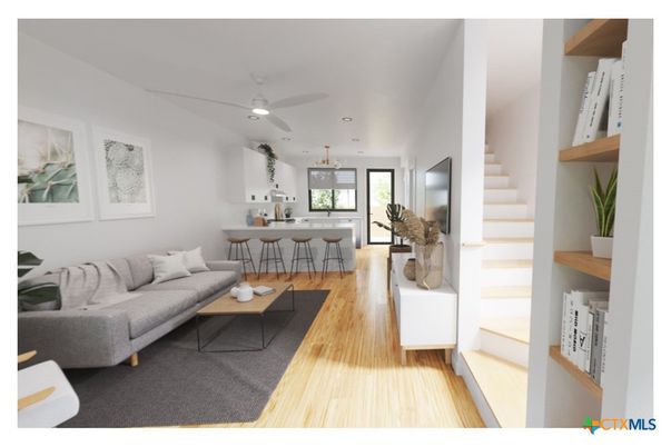 Interior, Kitchen, Living room, Recessed Lighting, Wood Texture Flooring
