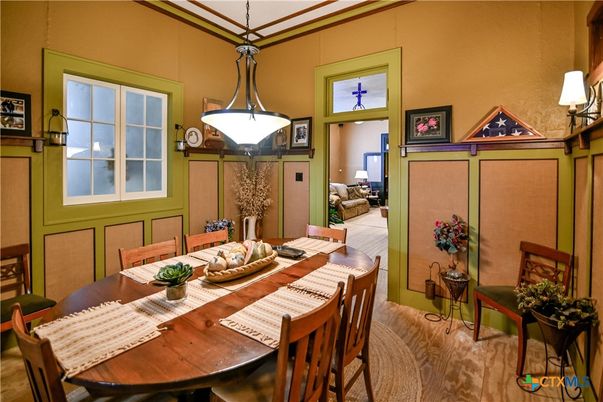 Dining room, Interior, Pendant Lights, Wood Texture Flooring