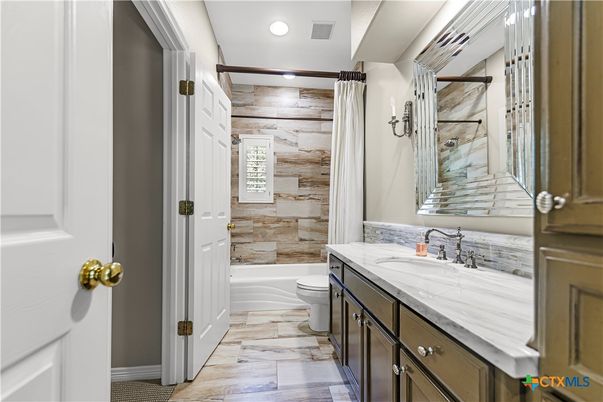 Bathroom, Interior, Recessed Lighting, Wood Texture Flooring, Wooden Walls