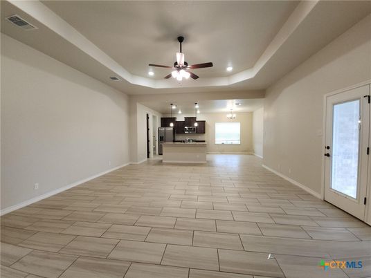 Empty room, Interior, Kitchen, Pendant Lights, Recessed Lighting, Stainless Steel Appliances
