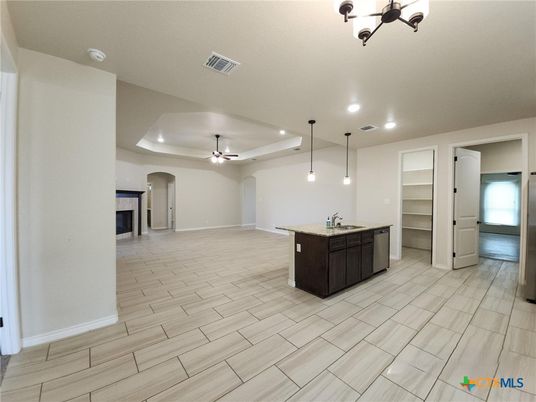 Empty room, Interior, Kitchen, Pendant Lights, Recessed Lighting
