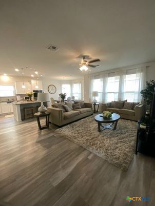 Interior, Kitchen, Living room, Pendant Lights, Wood Texture Flooring
