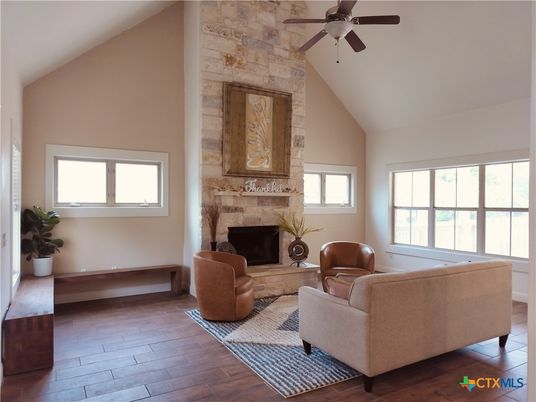 Fireplace, Interior, Living room, Stone Walls, Wood Texture Flooring