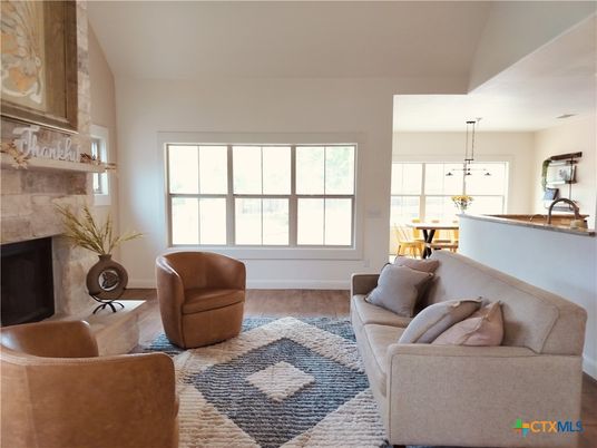 Fireplace, Interior, Living room, Pendant Lights, Wood Texture Flooring