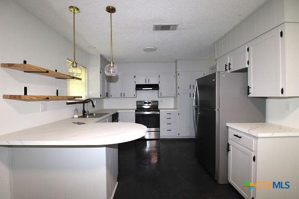 Interior, Kitchen, Pendant Lights, Stainless Steel Appliances, Wood Texture Flooring