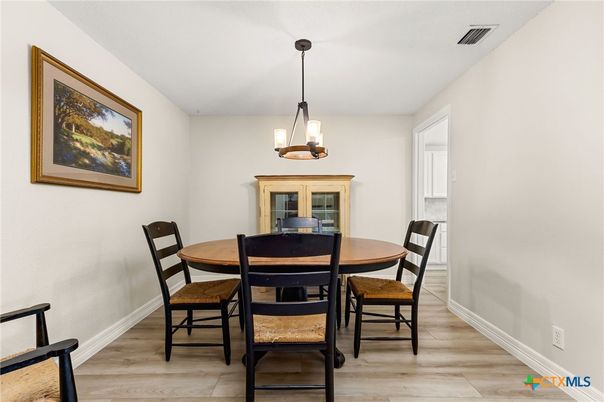 Dining room, Interior, Pendant Lights, Wood Texture Flooring