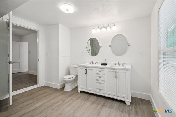 Bathroom, Dual Sink Vanities, Interior, Wood Texture Flooring