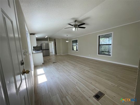Empty room, Interior, Kitchen, Pendant Lights, Wood Texture Flooring