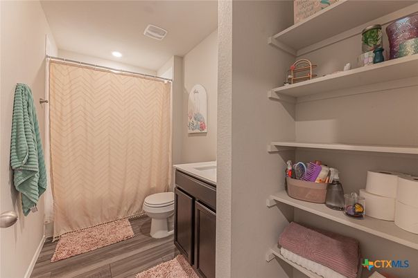 Bathroom, Interior, Recessed Lighting, Wood Texture Flooring