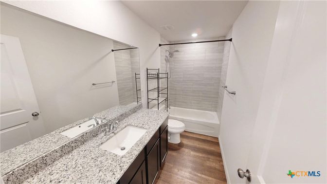 Bathroom, Interior, Recessed Lighting, Wood Texture Flooring