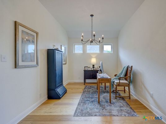 Chandelier, Home Office, Interior, Wood Texture Flooring