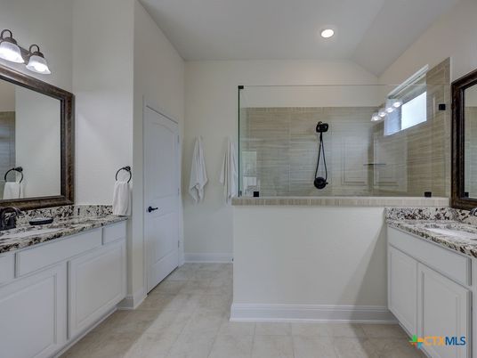 Bathroom, Dual Sink Vanities, Glass Shower, Interior, Recessed Lighting