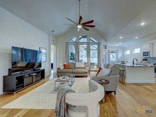 Interior, Kitchen, Living room, Recessed Lighting, Stone Walls, Wood Texture Flooring
