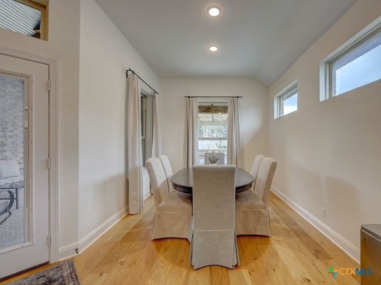 Dining room, Interior, Recessed Lighting, Wood Texture Flooring