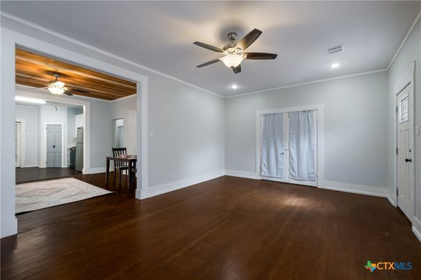 Empty room, Interior, Recessed Lighting, Wood Texture Flooring