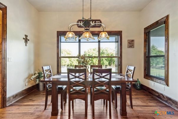 Chandelier, Dining room, Interior, Pendant Lights, Wood Texture Flooring