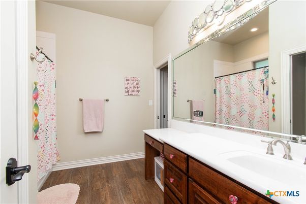 Bathroom, Interior, Recessed Lighting, Wood Texture Flooring