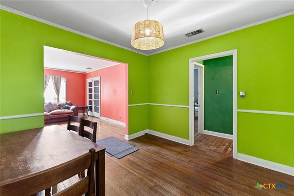 Dining room, Interior, Pendant Lights, Wood Texture Flooring