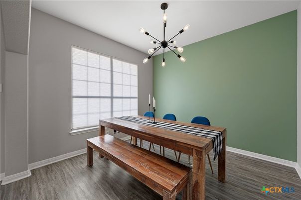 Dining room, Interior, Pendant Lights, Wood Texture Flooring