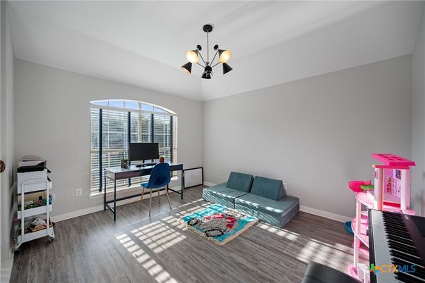 Home Office, Interior, Pendant Lights, Wood Texture Flooring