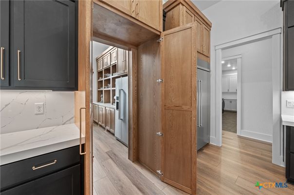 Interior, Kitchen, Marble Walls, Wood Texture Flooring