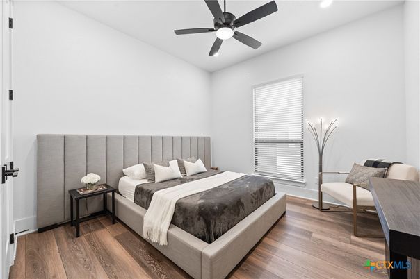 Bedroom, Interior, Recessed Lighting, Wood Texture Flooring