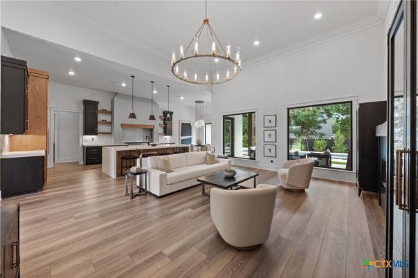 Interior, Kitchen, Living room, Pendant Lights, Recessed Lighting, Wood Texture Flooring