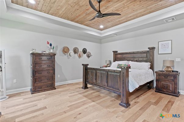 Bedroom, Interior, Recessed Lighting, Wooden Ceilings, Wood Texture Flooring