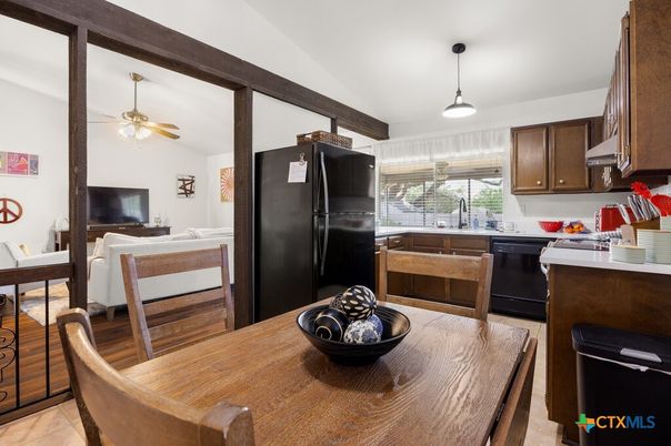 Dining room, Interior, Kitchen, Living room, Pendant Lights, Wood Texture Flooring