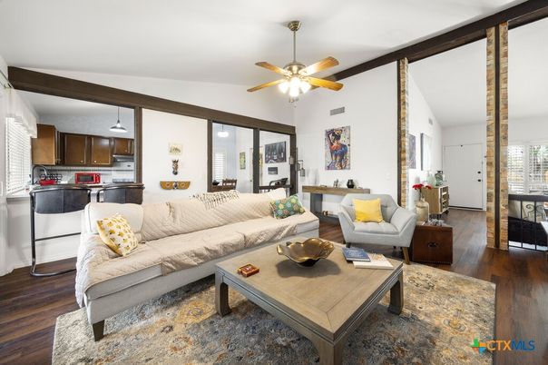 Interior, Kitchen, Living room, Pendant Lights, Wood Texture Flooring