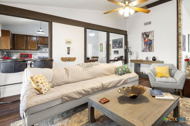 Interior, Kitchen, Living room, Pendant Lights, Wood Texture Flooring