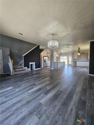 Chandelier, Empty room, Interior, Wood Texture Flooring