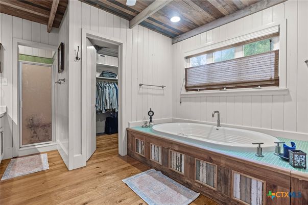 Bathroom, Interior, Recessed Lighting, Wooden Beams, Wooden Ceilings, Wood Texture Flooring