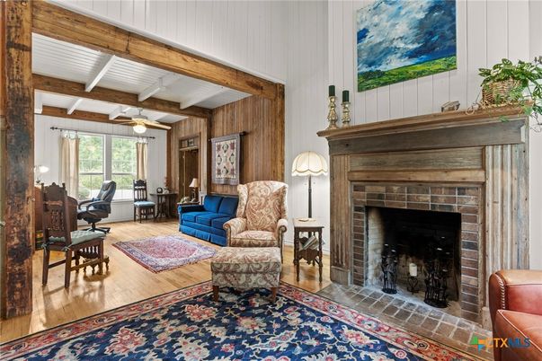 Fireplace, Interior, Living room, Wooden Beams, Wood Texture Flooring, Wooden Walls