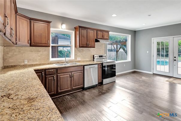 Interior, Kitchen, Recessed Lighting, Wood Texture Flooring