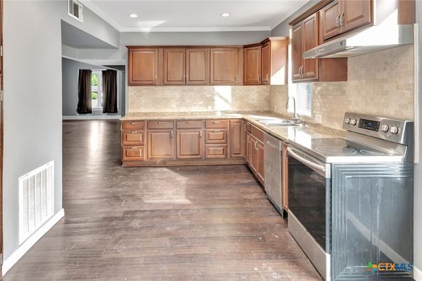Interior, Kitchen, Recessed Lighting, Wood Texture Flooring