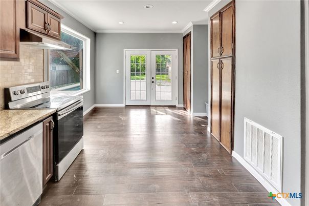 Interior, Kitchen, Recessed Lighting, Wood Texture Flooring