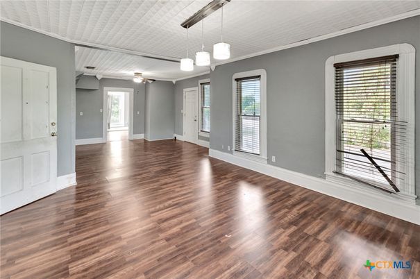 Empty room, Interior, Pendant Lights, Wood Texture Flooring